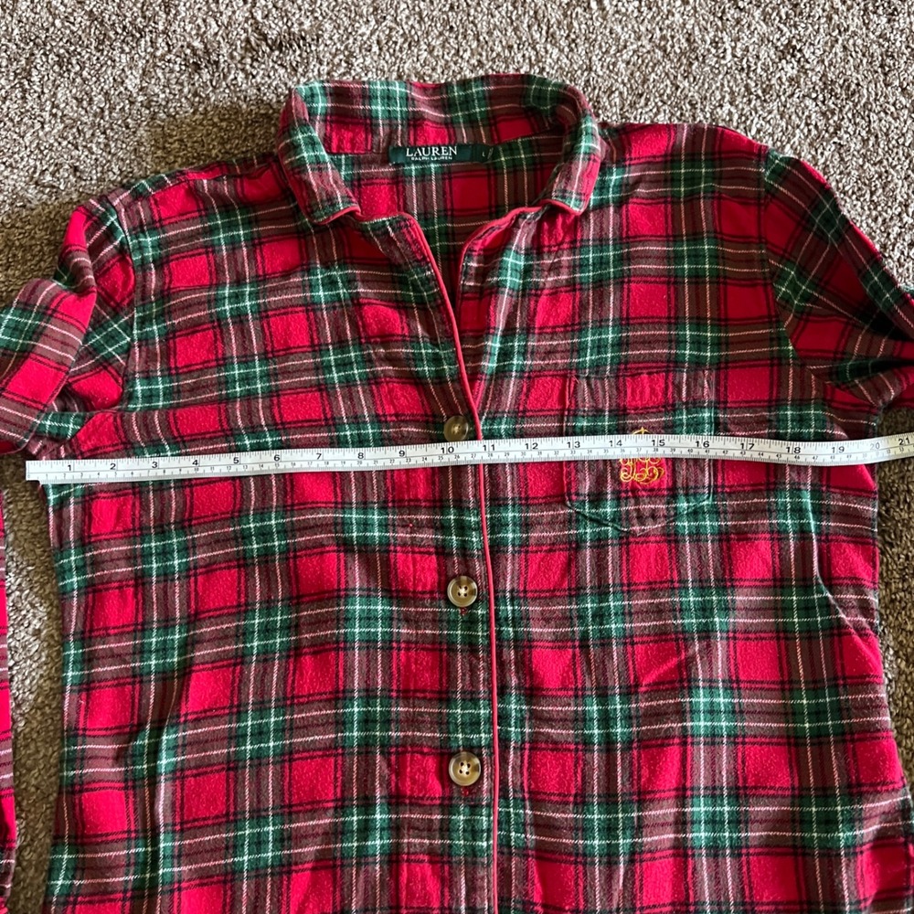 Lauren Ralph Lauren Flannel Pajama Shirt Plaid Button Down Long Sleeve L 0299 - Picture 4 of 5